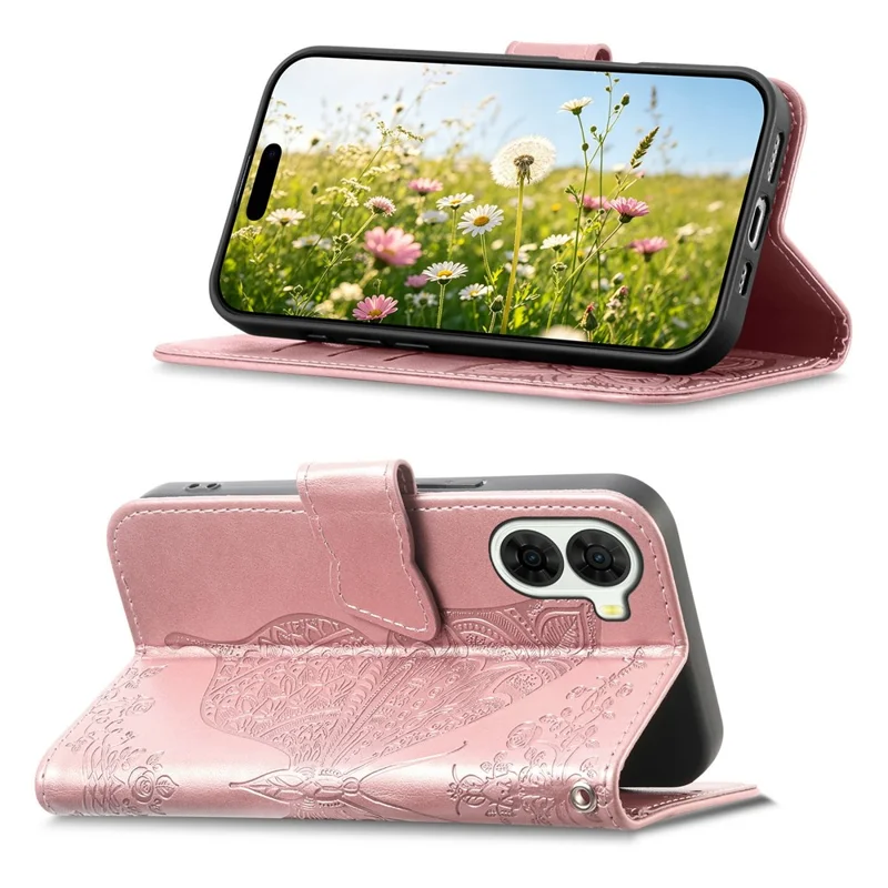 For ZTE nubia S2 Case with Strap Butterfly Pattern PU Leather Wallet Phone Cover - Rose Gold