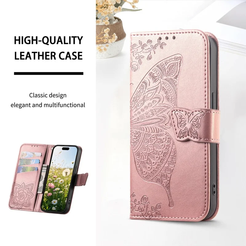 For ZTE nubia S2 Case with Strap Butterfly Pattern PU Leather Wallet Phone Cover - Rose Gold
