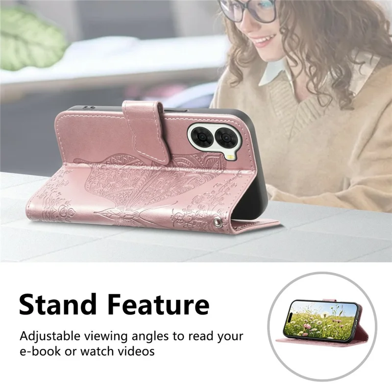 For ZTE nubia S2 Case with Strap Butterfly Pattern PU Leather Wallet Phone Cover - Rose Gold
