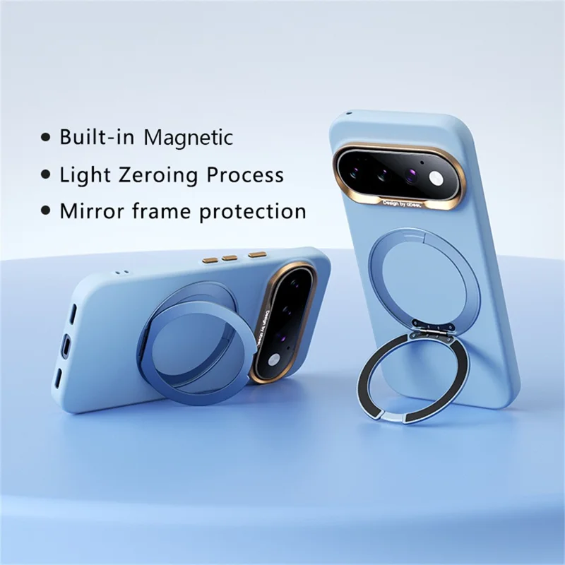 ABEEL for Google Pixel 11 Pro Magnetic Case Ring Kickstand Liquid Silicone Feel PC Phone Cover - Sky Blue