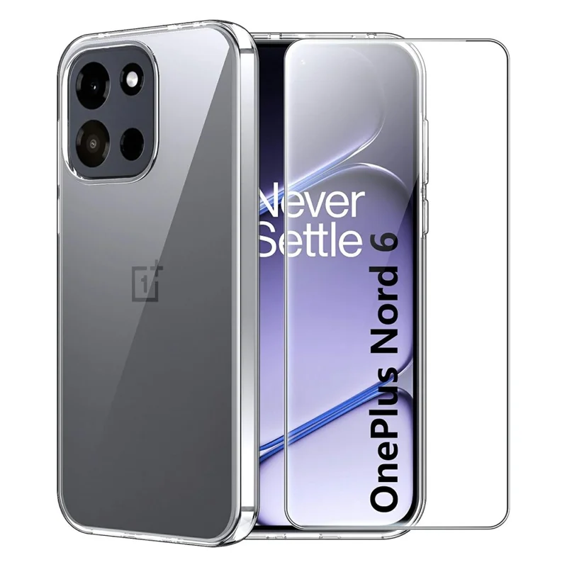 For OnePlus Nord 6 5G Clear TPU Anti-Scratch Phone Case + 2.5D Arc Edge Screen Protector