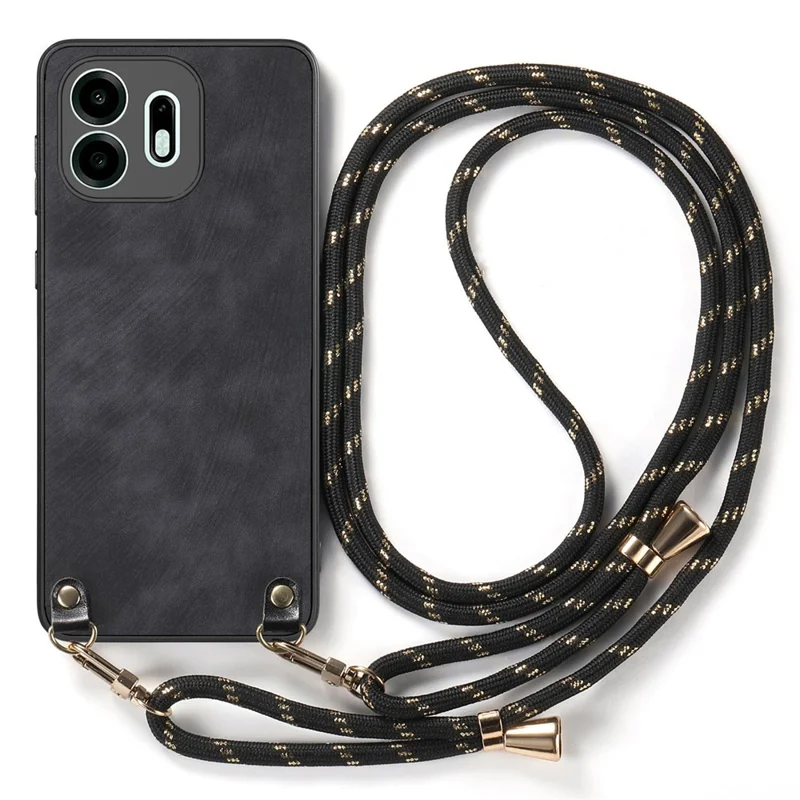 For OnePlus N6 4G Case Retro Leather Phone Back Cover with Adjustable Strap - Black