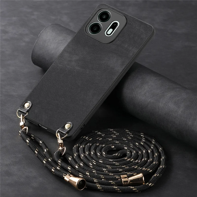 For OnePlus N6 4G Case Retro Leather Phone Back Cover with Adjustable Strap - Black