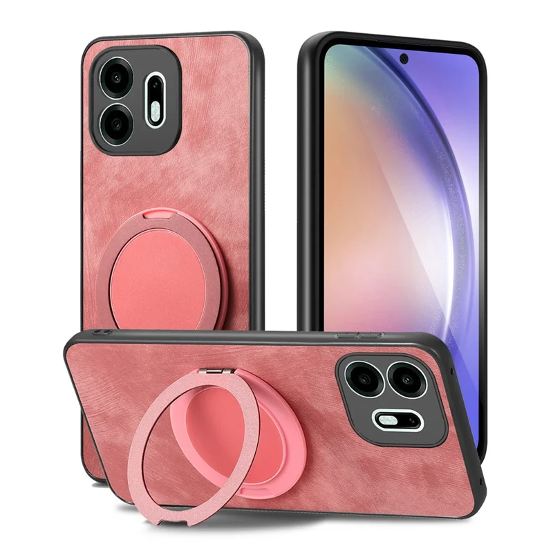 For OnePlus N6 4G Stress Relief Retro Leather Back Cover Phone Case with Rotating Kickstand - Pink
