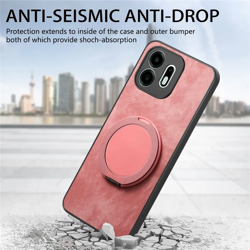 For OnePlus N6 4G Stress Relief Retro Leather Back Cover Phone Case with Rotating Kickstand - Pink