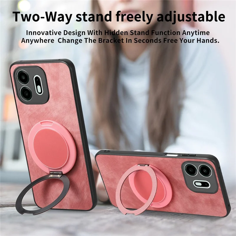 For OnePlus N6 4G Stress Relief Retro Leather Back Cover Phone Case with Rotating Kickstand - Pink