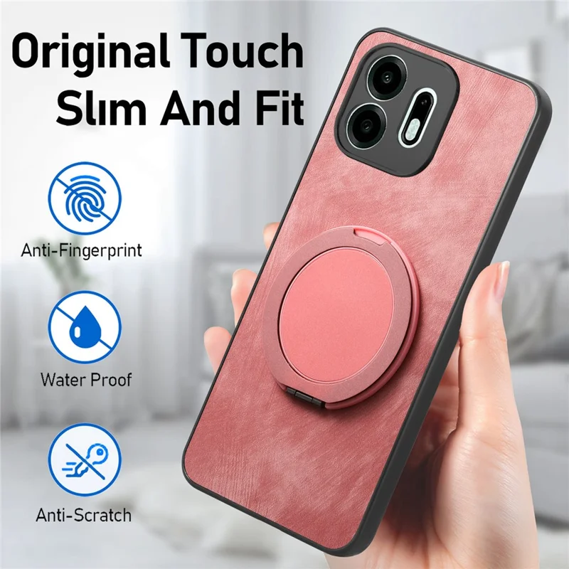 For OnePlus N6 4G Stress Relief Retro Leather Back Cover Phone Case with Rotating Kickstand - Pink