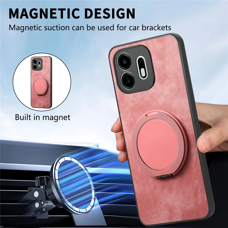For OnePlus N6 4G Stress Relief Retro Leather Back Cover Phone Case with Rotating Kickstand - Pink