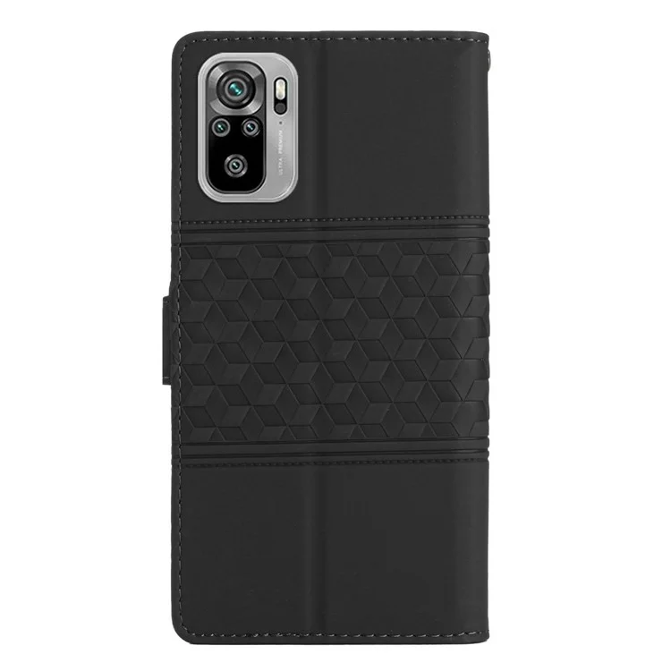 PU Leather Phone Flip Wallet Cover for Xiaomi Redmi Note 10 4G / Redmi Note 10S 4G / Poco M5s 4G Skin-touch Feeling Retro Imprinted Pattern Stand Phone Case with Strap - Black
