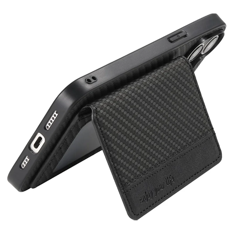 For OnePlus N6 4G Case RFID Blocking Carbon Fiber Leather Phone Back Cover with Card Holder - Black