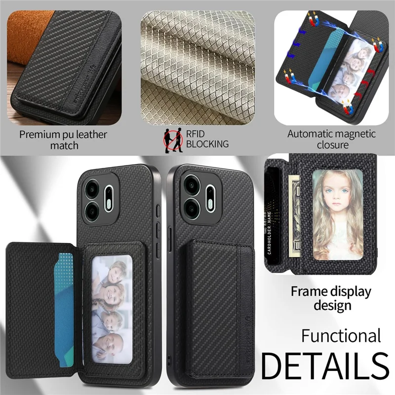 For OnePlus N6 4G Case RFID Blocking Carbon Fiber Leather Phone Back Cover with Card Holder - Black