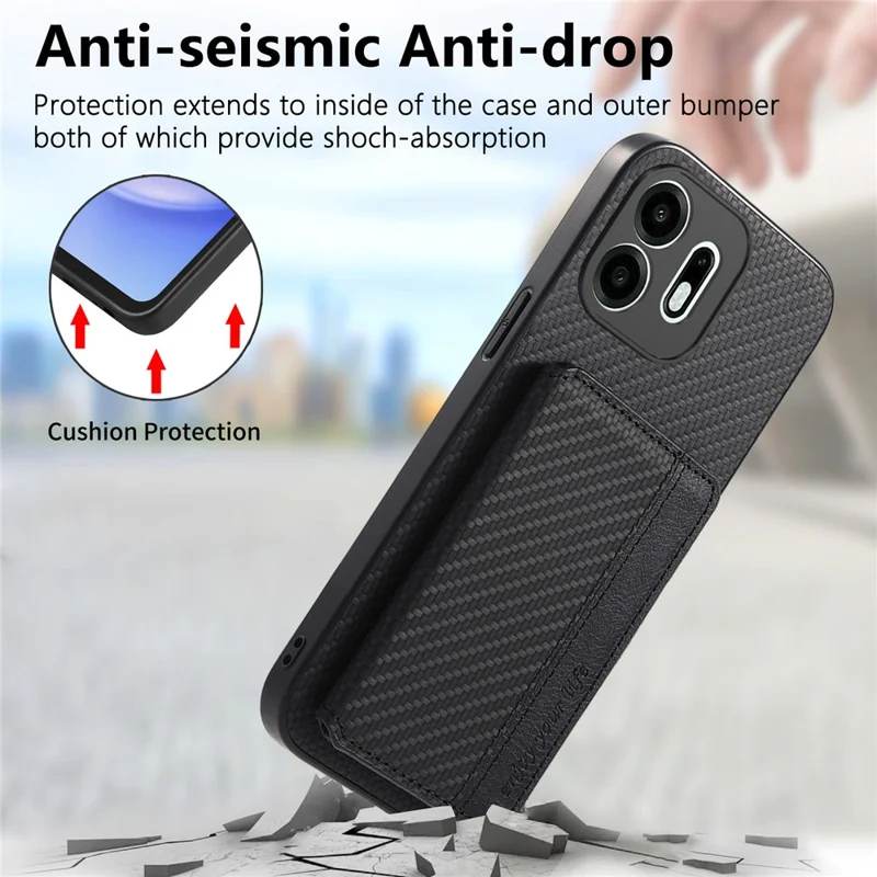 For OnePlus N6 4G Case RFID Blocking Carbon Fiber Leather Phone Back Cover with Card Holder - Black