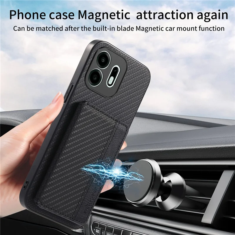 For OnePlus N6 4G Case RFID Blocking Carbon Fiber Leather Phone Back Cover with Card Holder - Black