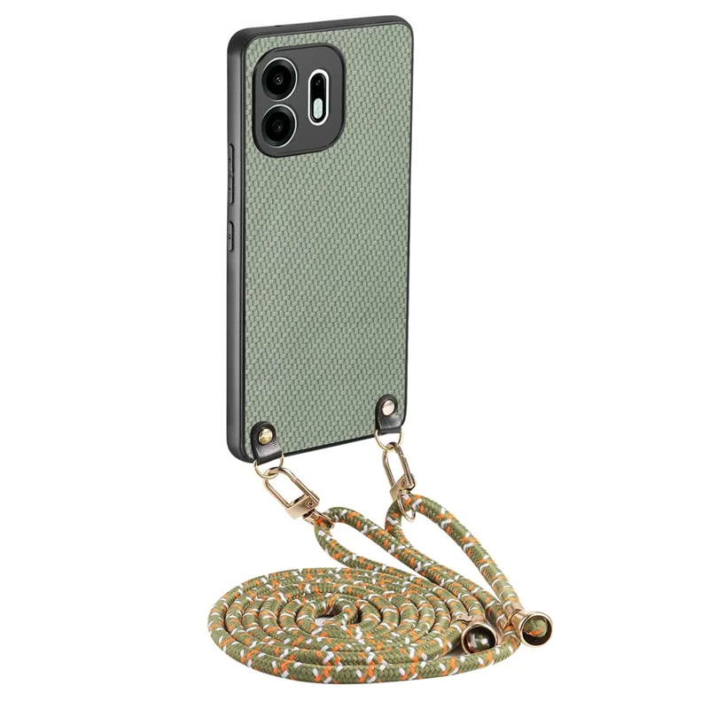 Cover per OnePlus N6 4G con Texture in Fibra di Carbonio, Custodia Ibrida con Retro in PC e TPU con Cinturino Regolabile - Verde