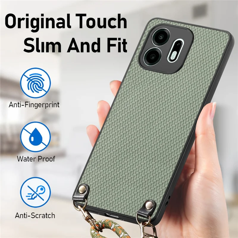 Cover per OnePlus N6 4G con Texture in Fibra di Carbonio, Custodia Ibrida con Retro in PC e TPU con Cinturino Regolabile - Verde