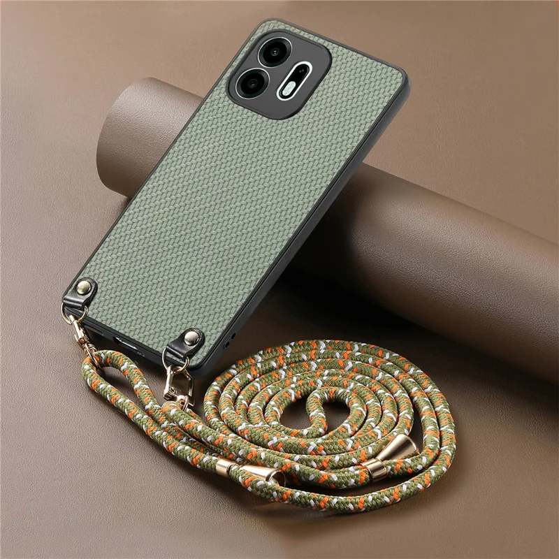 Cover per OnePlus N6 4G con Texture in Fibra di Carbonio, Custodia Ibrida con Retro in PC e TPU con Cinturino Regolabile - Verde