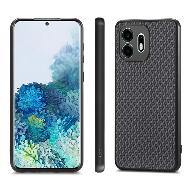 For OnePlus N6 4G Case Carbon Fiber Texture PU Leather + PC + TPU Phone Cover - Black