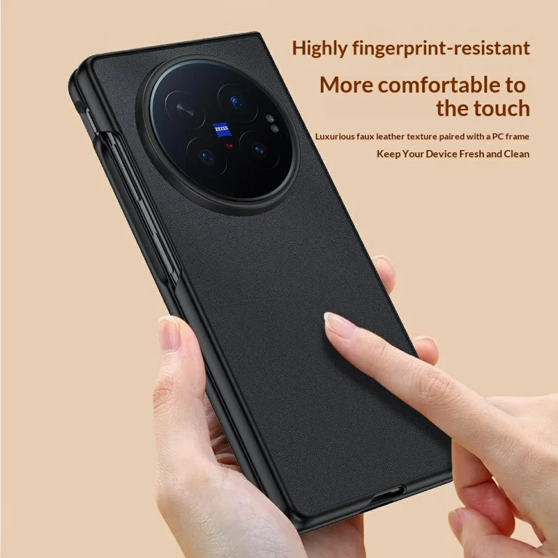 For vivo X Fold6 5G Case PU Leather Coated PC + TPU Anti-Drop Phone Cover - Black