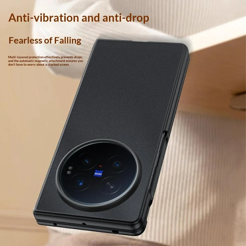 For vivo X Fold6 5G Case PU Leather Coated PC + TPU Anti-Drop Phone Cover - Black