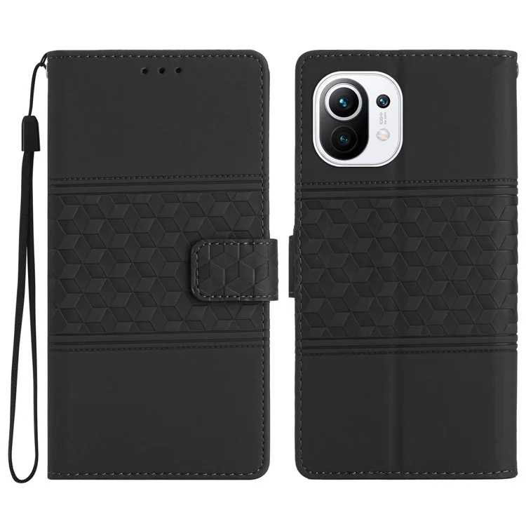 Für Xiaomi 11 Lite 5g NE / Mi 11 Lite 5g / Mi 11 Lite 4G Full Protection Skin-touch Feel Phone Case Ständer Brieftasche Retro Geprägtes Muster PU Leder-smartphone Cover - Schwarz