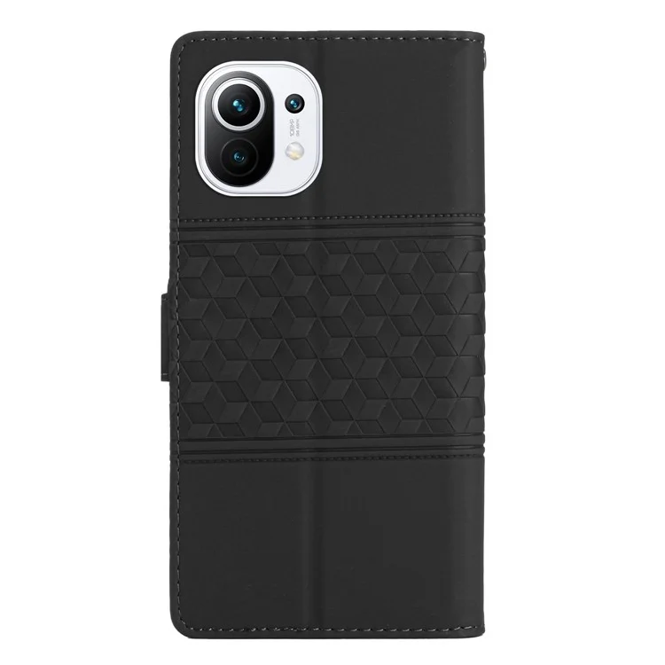 Für Xiaomi 11 Lite 5g NE / Mi 11 Lite 5g / Mi 11 Lite 4G Full Protection Skin-touch Feel Phone Case Ständer Brieftasche Retro Geprägtes Muster PU Leder-smartphone Cover - Schwarz