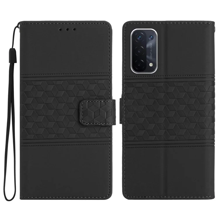 Capa do Telefone Para o Oppo A74 5G / A54 5G / A93 5G, Sentimento de Pele Com Sentimento Retro Retro Padrive Stand Stand Caso de Celular à Prova de Gota de Couro Caixa Celular - Preto