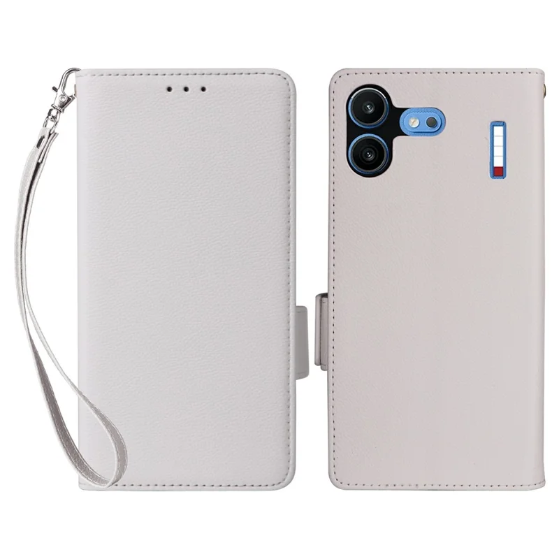 For Nothing Phone (4b) Case Litchi Texture Wallet Leather Phone Cover with Wrist Strap - White