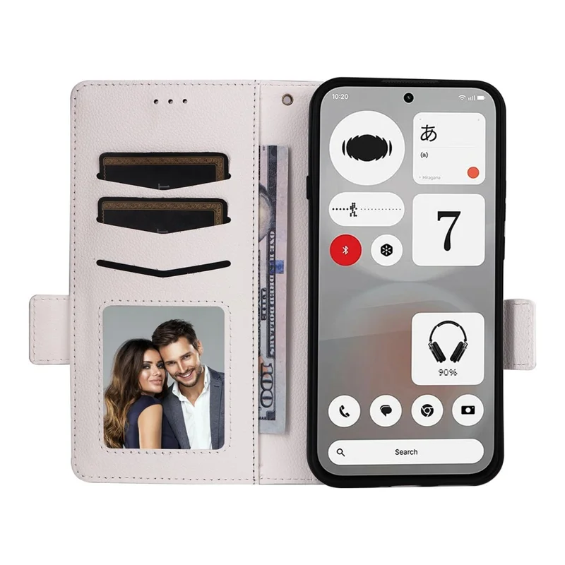 For Nothing Phone (4b) Case Litchi Texture Wallet Leather Phone Cover with Wrist Strap - White