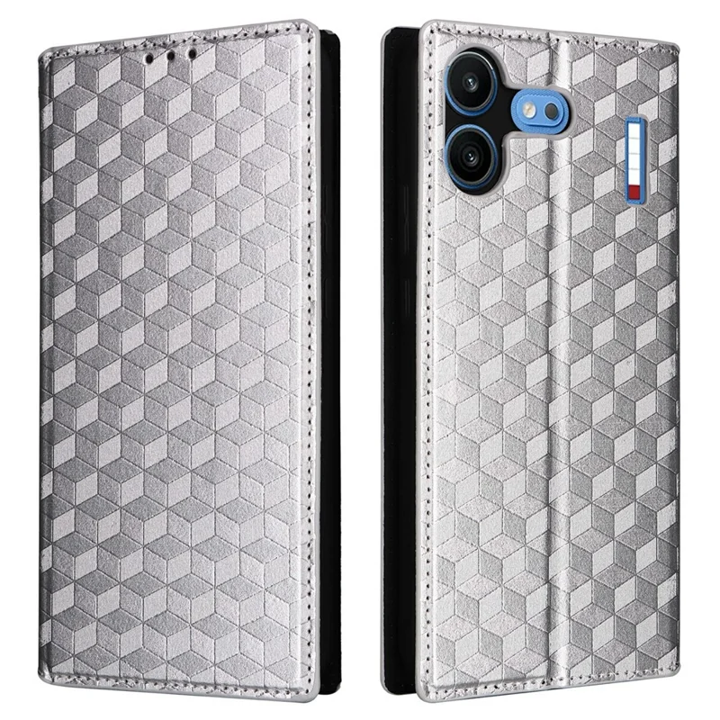 For Nothing Phone (4b) Case Wallet Rhombus Imprinted PU Leather Phone Cover - Silver