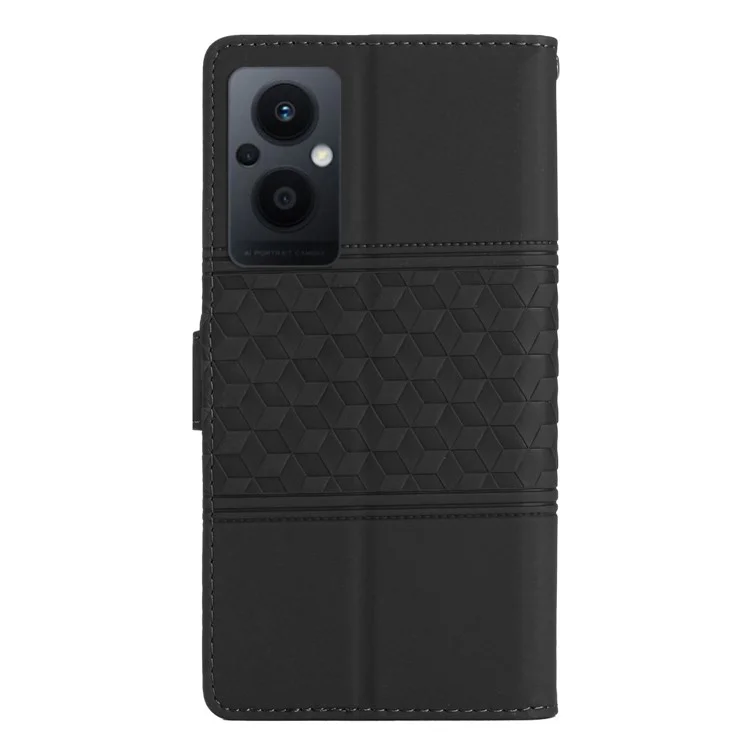 Cubierta Telefónica de Patrón Retro de Cuero de PU Para Oppo Reno8 Lite 5G / Reno7 Z 5G, Flip Wallet Stand Case de Teléfono a Prueba de Choque Con Correa - Negro