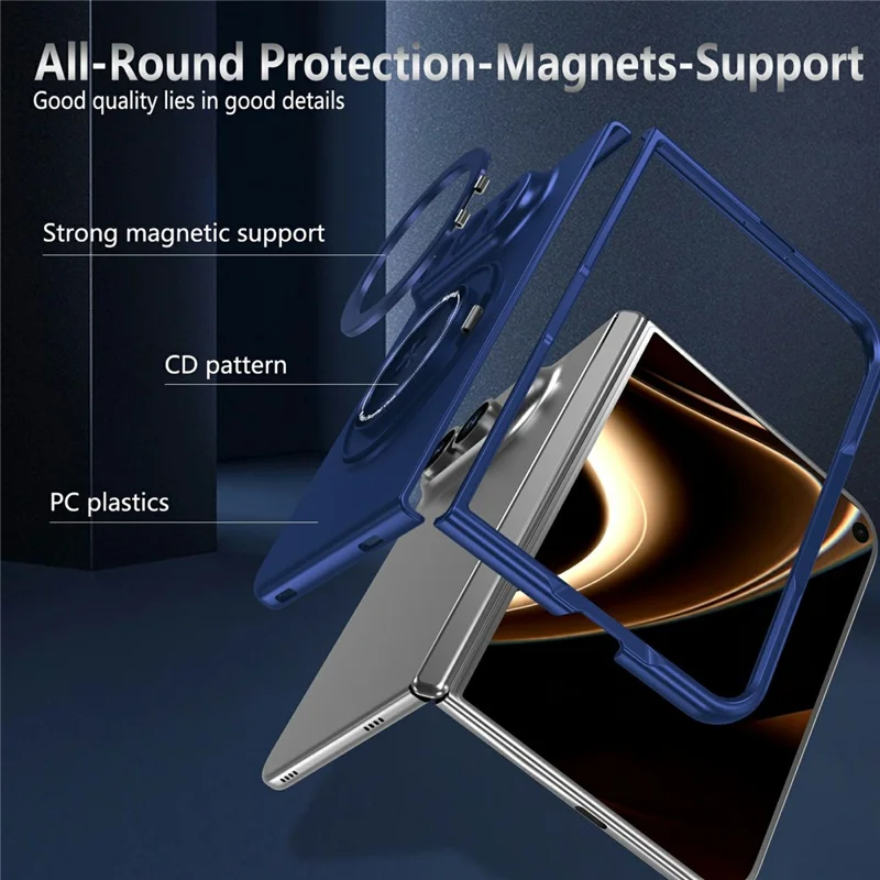For iPhone Fold Magnetic Case Hard PC Folding Phone Cover Rotatable Ring Holder - Sapphire