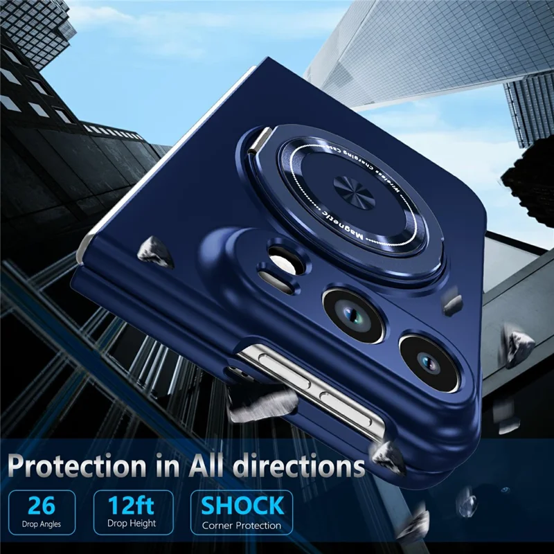 For iPhone Fold Magnetic Case Hard PC Folding Phone Cover Rotatable Ring Holder - Sapphire
