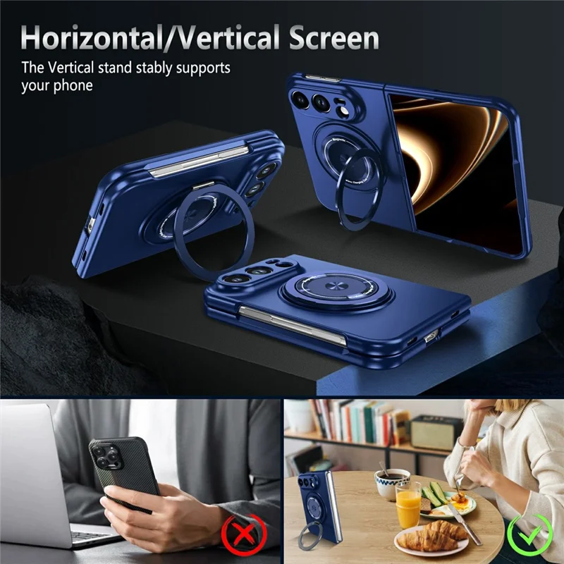 For iPhone Fold Magnetic Case Hard PC Folding Phone Cover Rotatable Ring Holder - Sapphire