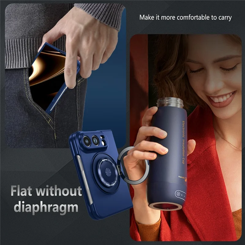 For iPhone Fold Magnetic Case Hard PC Folding Phone Cover Rotatable Ring Holder - Sapphire