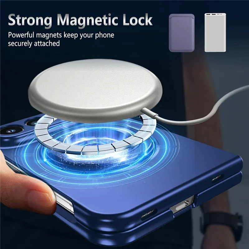 For iPhone Fold Magnetic Case Hard PC Folding Phone Cover Rotatable Ring Holder - Sapphire
