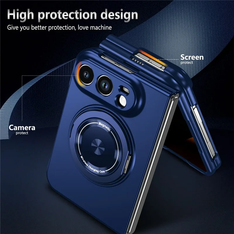 For iPhone Fold Magnetic Case Hard PC Folding Phone Cover Rotatable Ring Holder - Sapphire