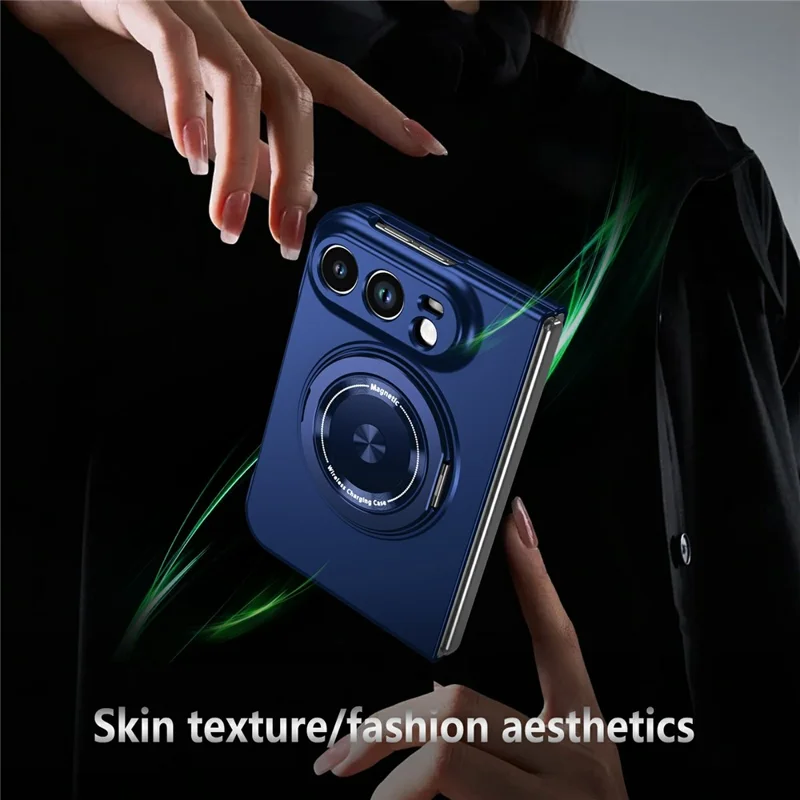 For iPhone Fold Magnetic Case Hard PC Folding Phone Cover Rotatable Ring Holder - Sapphire