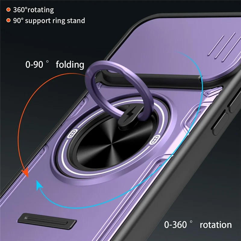 For iPhone 16 Pro Magnetic Case Sliding Camera Cover TPU+PC Phone Cover with Rotating Kickstand - Purple