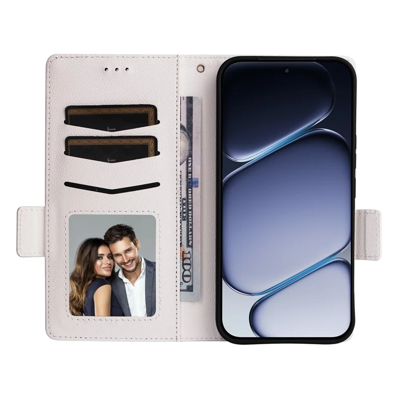 For OnePlus Turbo 6X Pro 5G Case Litchi Texture Wallet Leather Phone Cover with Wrist Strap - White