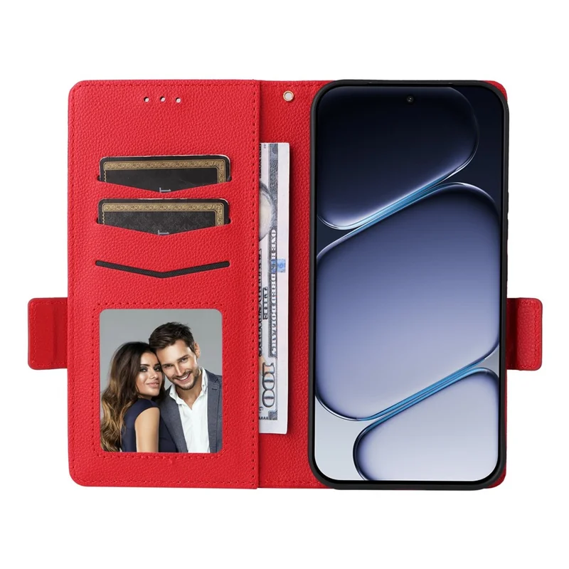 For OnePlus Turbo 6X Pro 5G Case Litchi Texture Wallet Leather Phone Cover with Wrist Strap - Red