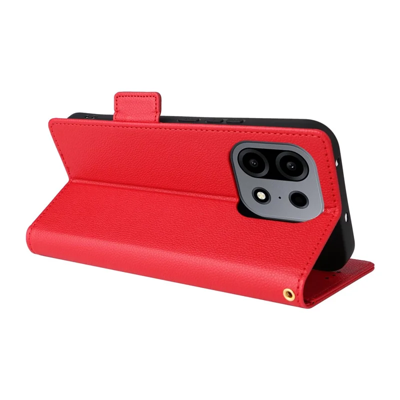 For OnePlus Turbo 6X Pro 5G Case Litchi Texture Wallet Leather Phone Cover with Wrist Strap - Red