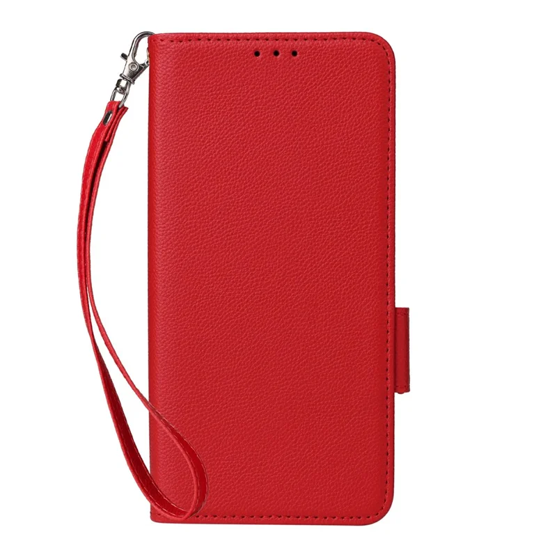 For OnePlus Turbo 6X Pro 5G Case Litchi Texture Wallet Leather Phone Cover with Wrist Strap - Red