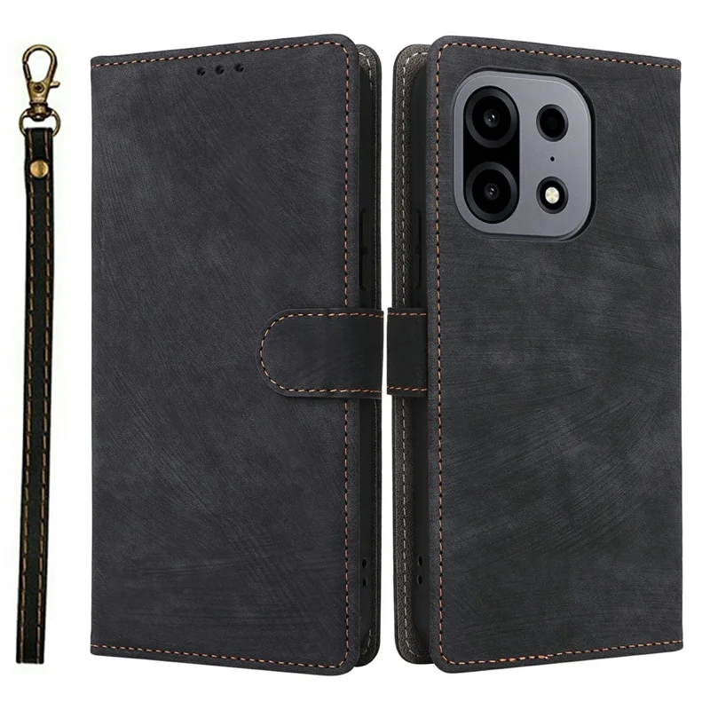For OnePlus Turbo 6X Pro 5G Wallet Case RFID Blocking PU Leather Phone Cover Stand with Strap - Black
