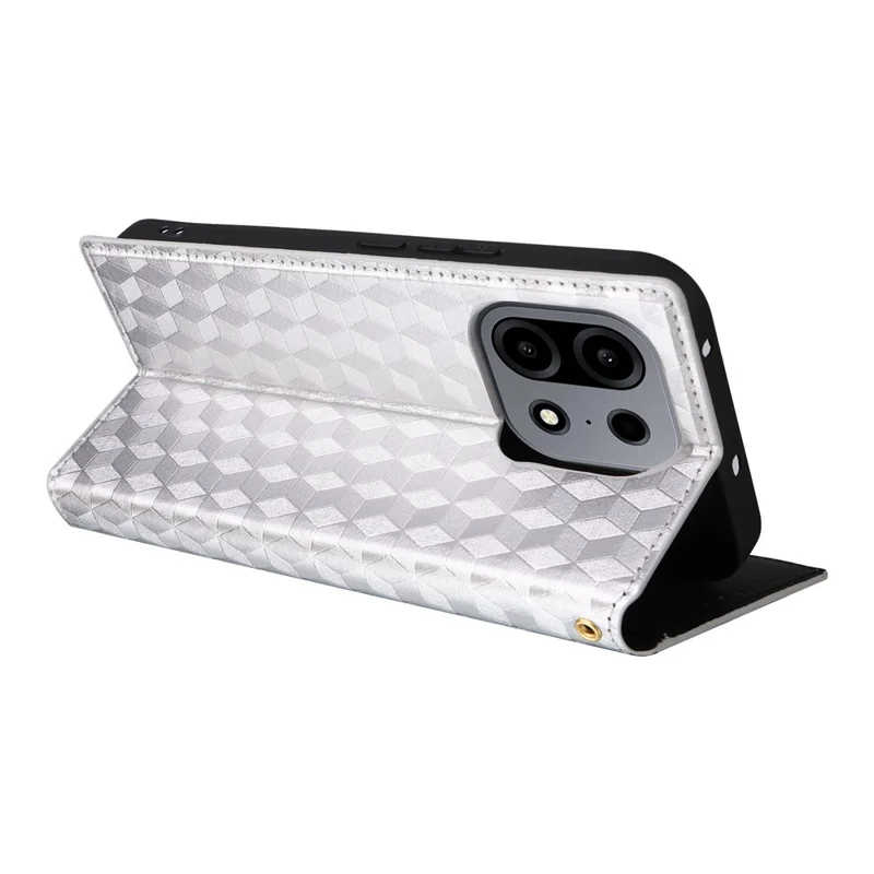 For OnePlus Turbo 6X Pro 5G Case Wallet Rhombus Imprinted PU Leather Phone Cover - Silver