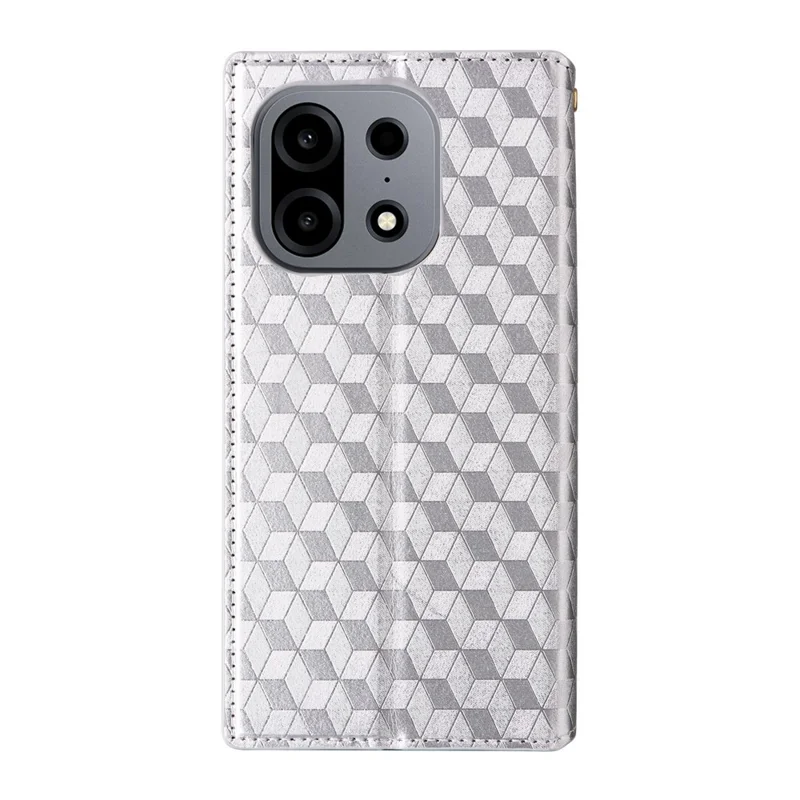 For OnePlus Turbo 6X Pro 5G Case Wallet Rhombus Imprinted PU Leather Phone Cover - Silver