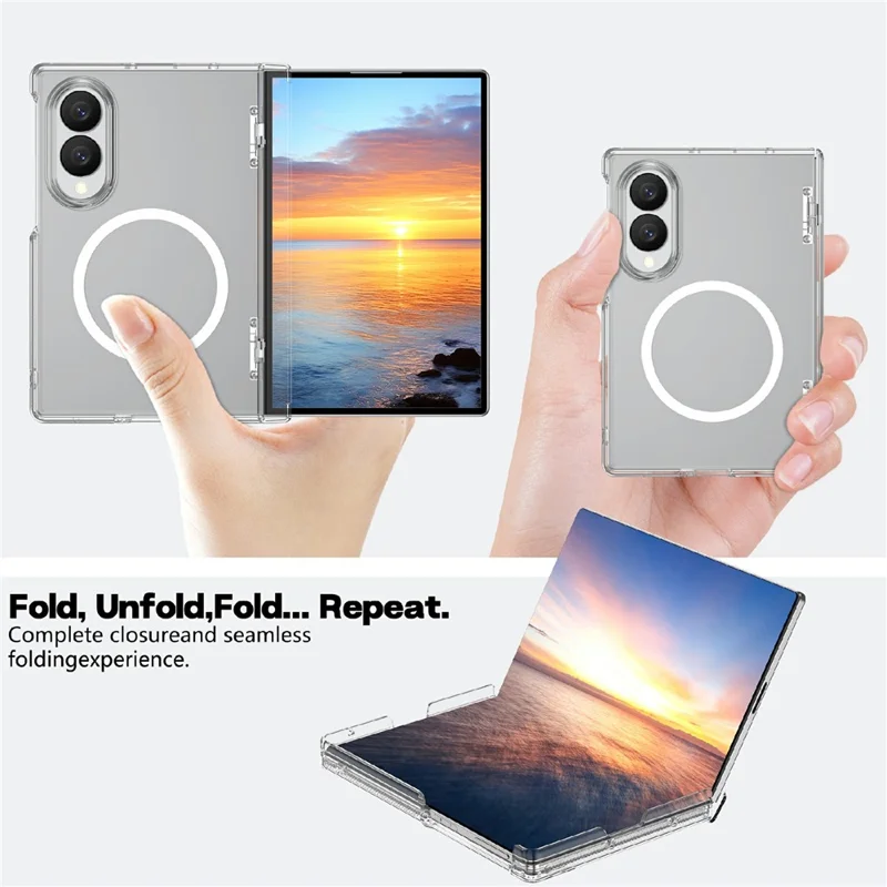 For Samsung Galaxy Z Fold8 Magnetic Case Hard PC Dual-Hinge Protection Foldable Phone Cover - Transparent