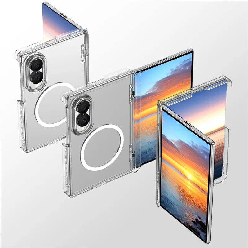 For Samsung Galaxy Z Fold8 Magnetic Case Hard PC Dual-Hinge Protection Foldable Phone Cover - Transparent