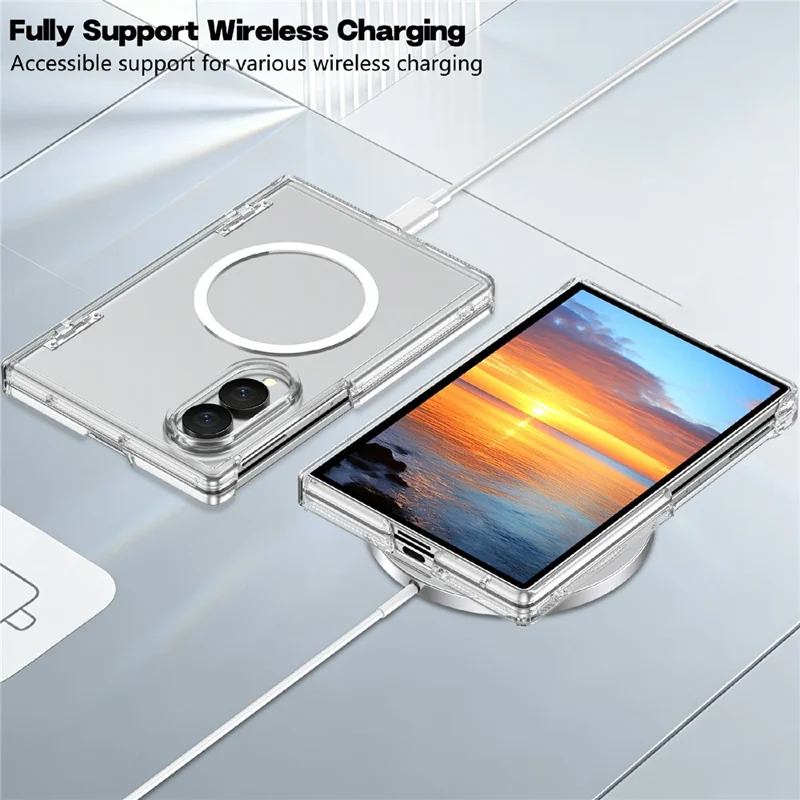 For Samsung Galaxy Z Fold8 Magnetic Case Hard PC Dual-Hinge Protection Foldable Phone Cover - Transparent