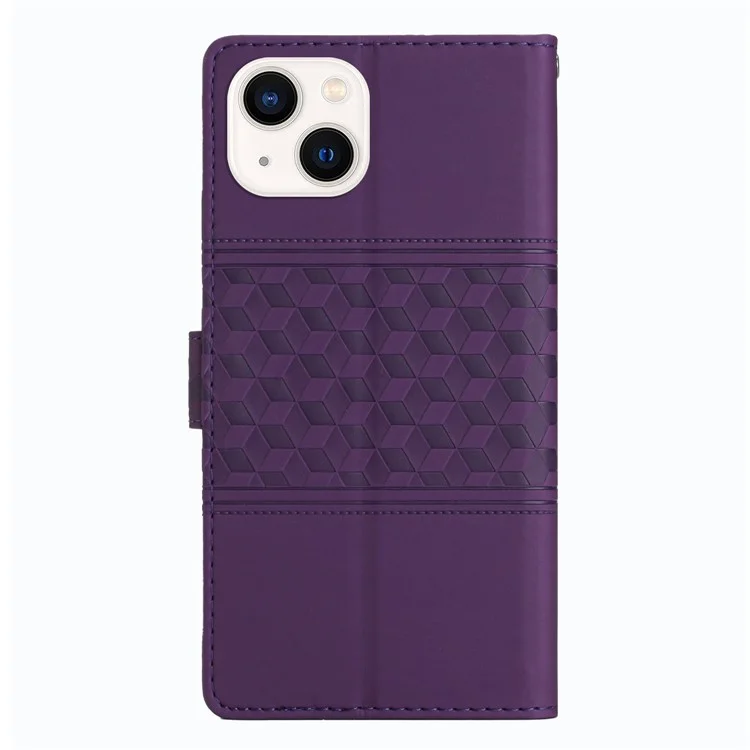 For iPhone 13 mini 5.4 inch Retro Imprinted Pattern Cell Phone Case Stand Anti-drop Skin Touch Feeling Flip Leather Wallet Cover with Strap - Purple