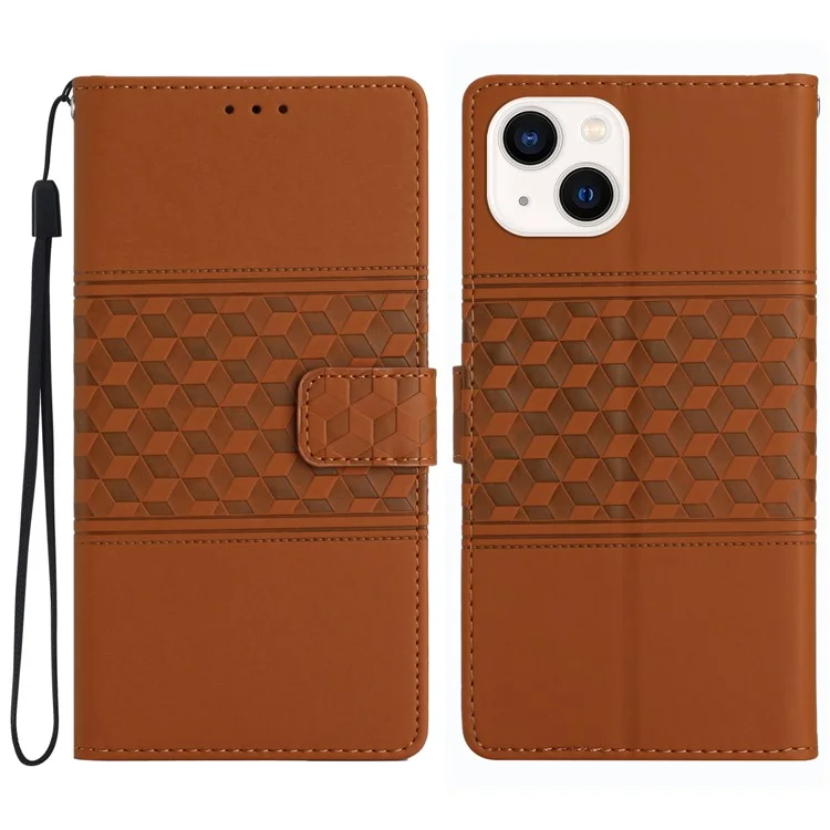 Para Iphone 13 Mini de 5.4 Pulgadas Retro Imprentada Patrón Celular Case de Teléfono Celular Pista de Piel Anti-drop Feeling Flip Leater Cover Con Correa - Marrón